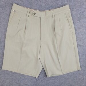 Tommy Bahama Shorts Mens 33 Beige Silk Cotton Pleated Chino 10 Inseam Casual